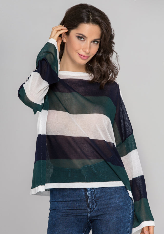 Blue Green Stripe Oversized Sheer Crop Top