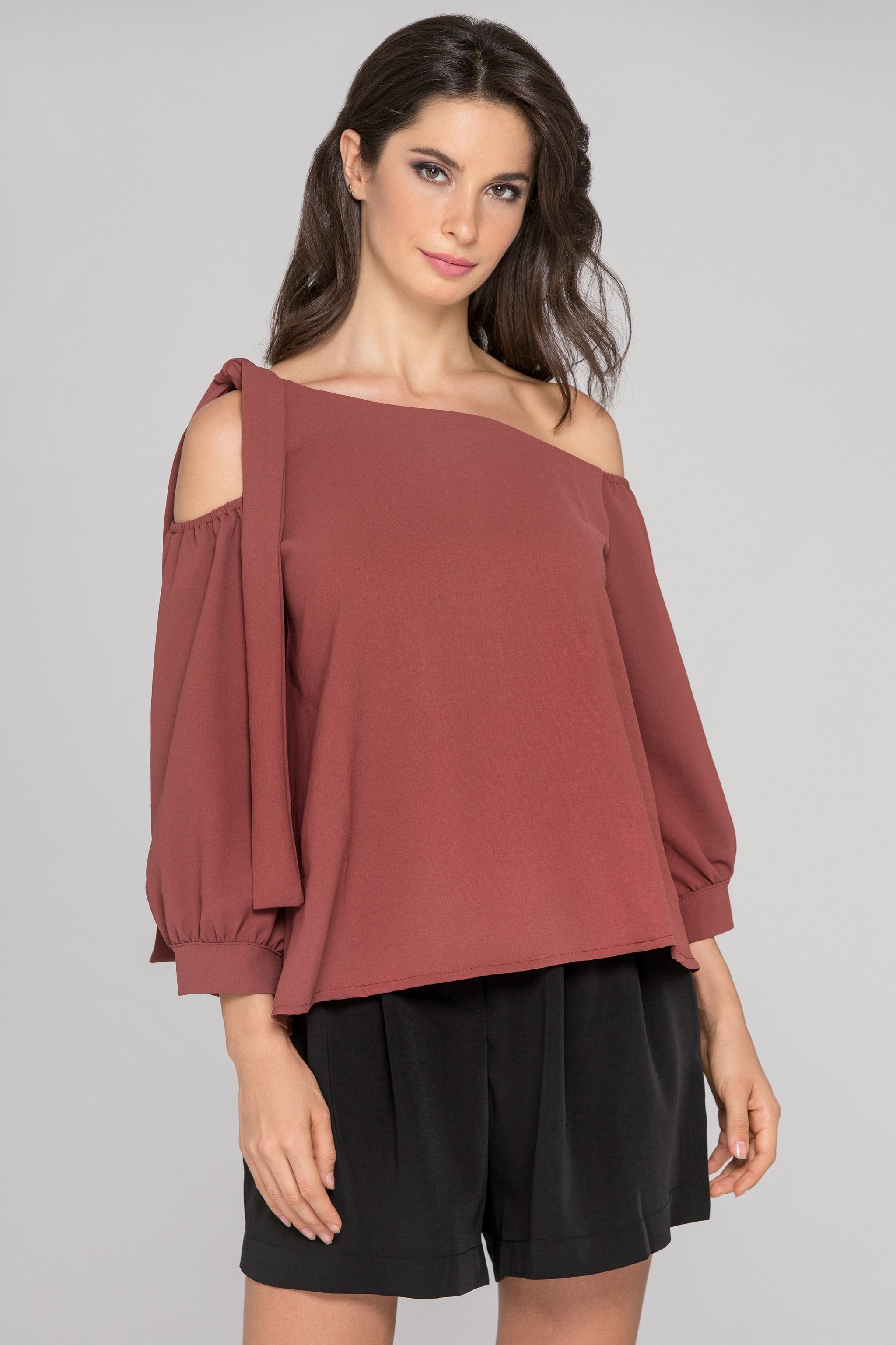 Cinnamon Sleeved One Shoulder Top