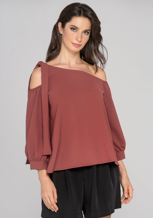 Cinnamon Sleeved One Shoulder Top