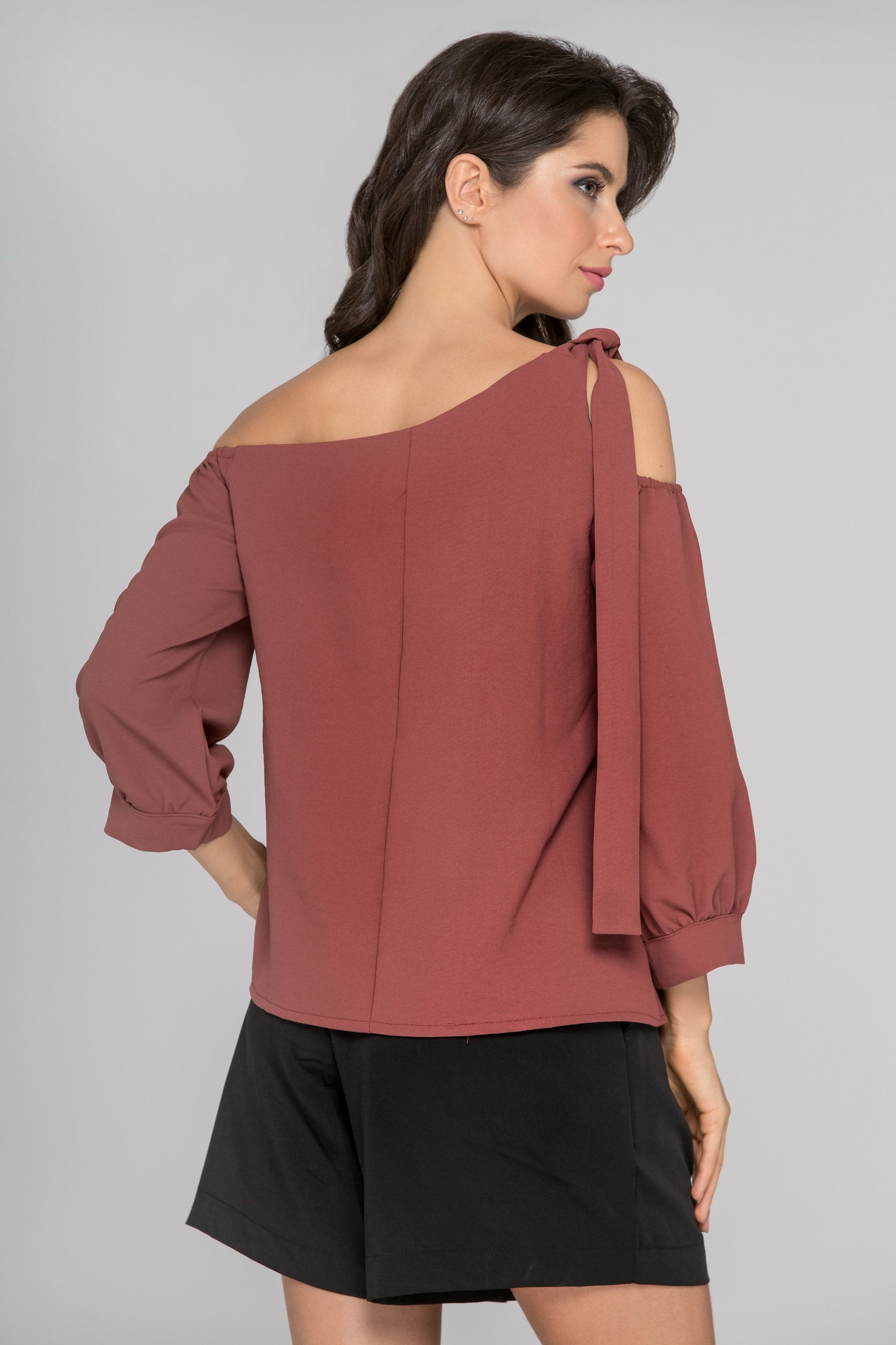 Cinnamon Sleeved One Shoulder Top