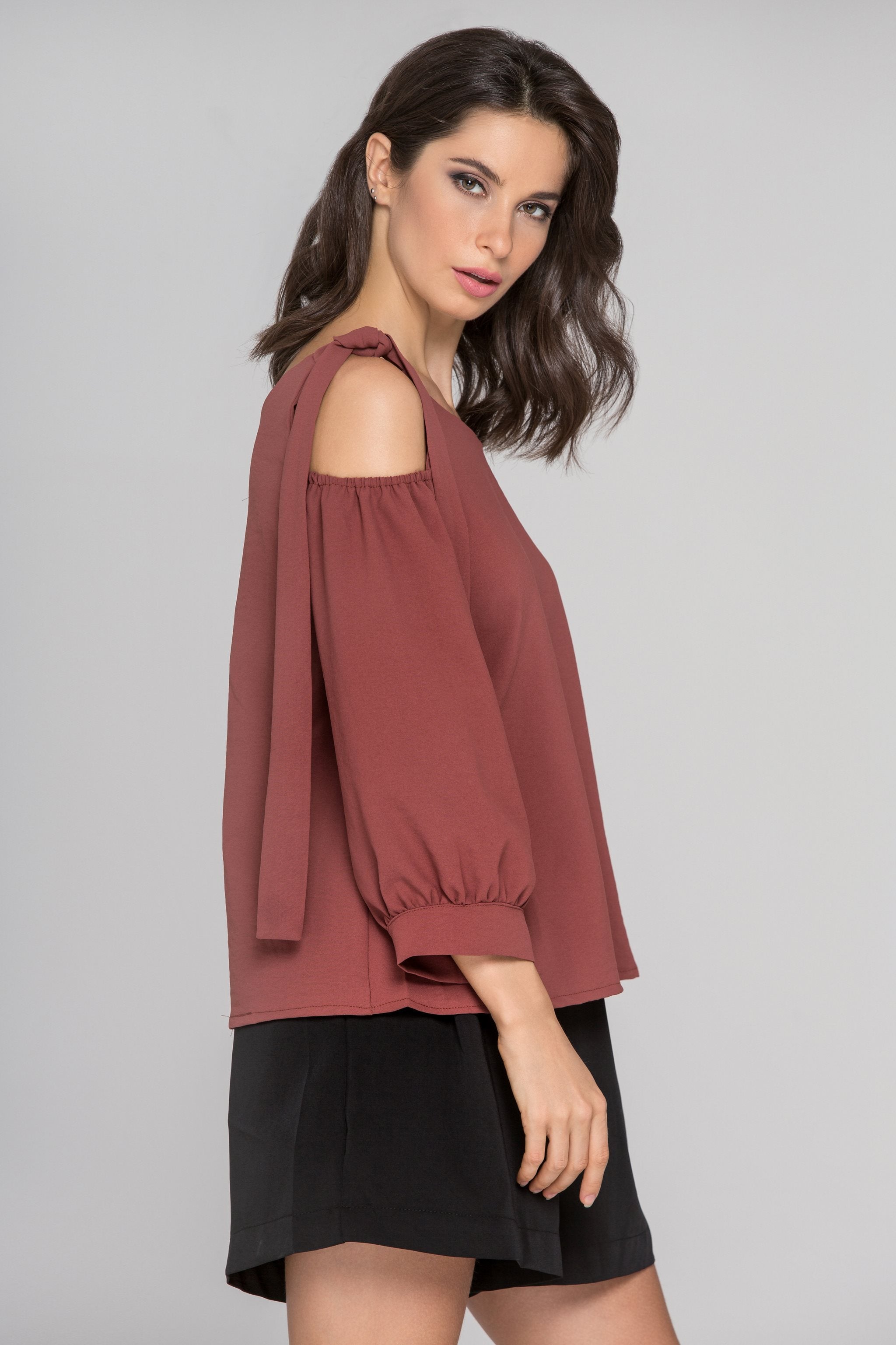 Cinnamon Sleeved One Shoulder Top