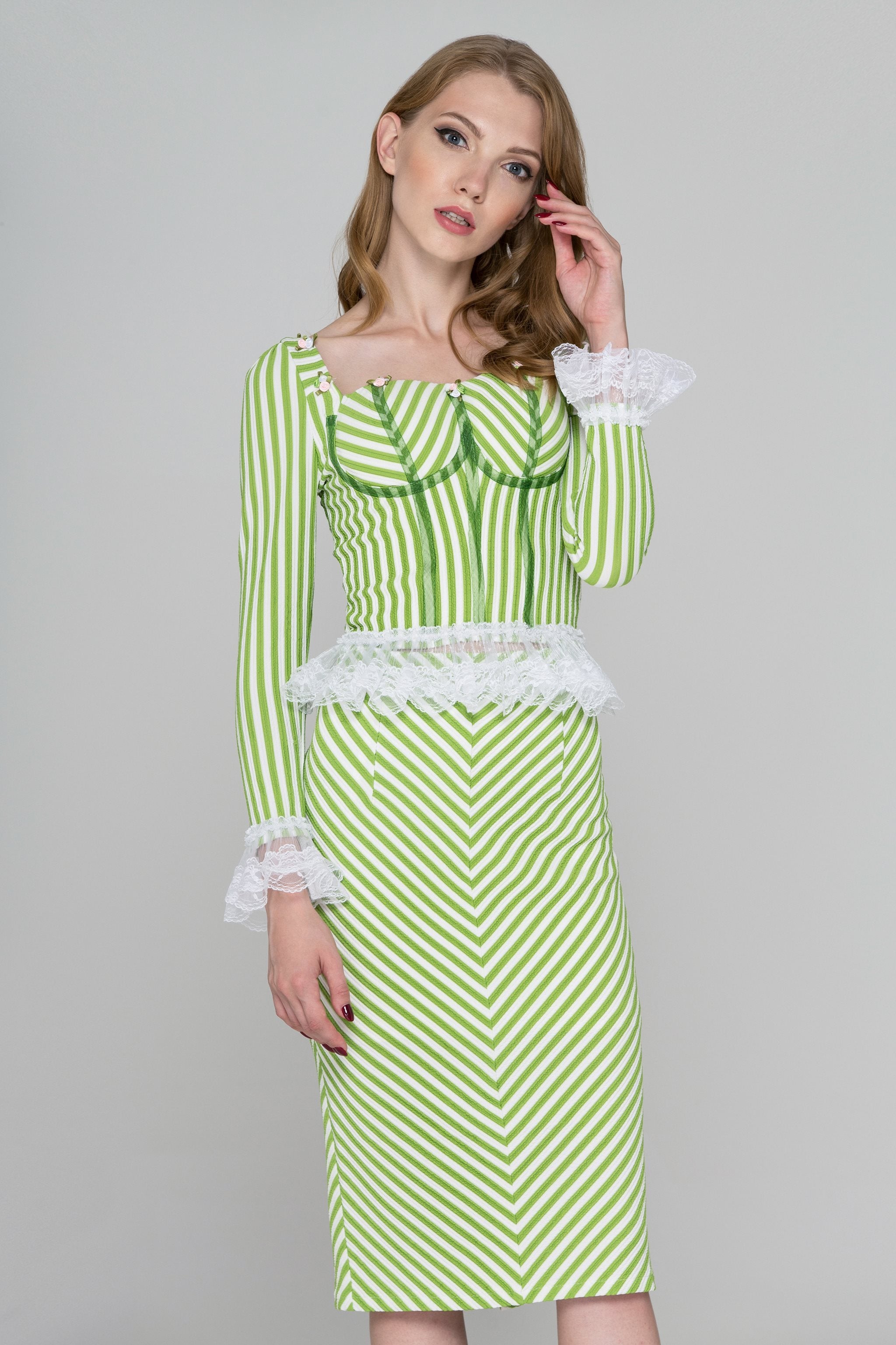 Green Fairy Stripe Two Piece Midi Dress