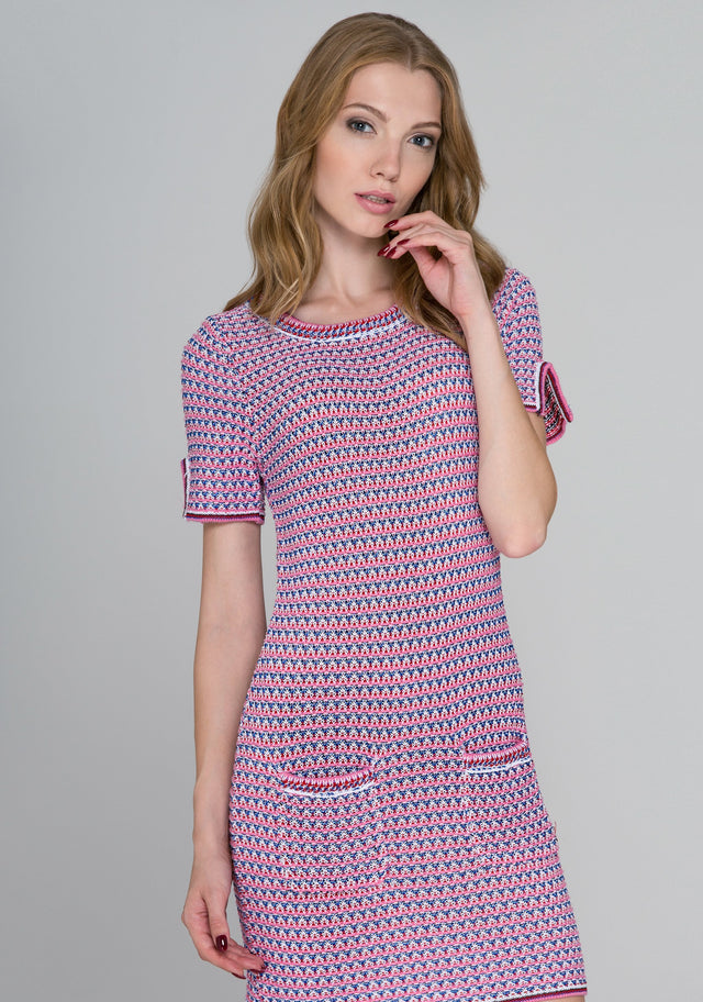 Pink and Blue Crochet Shirt Dress