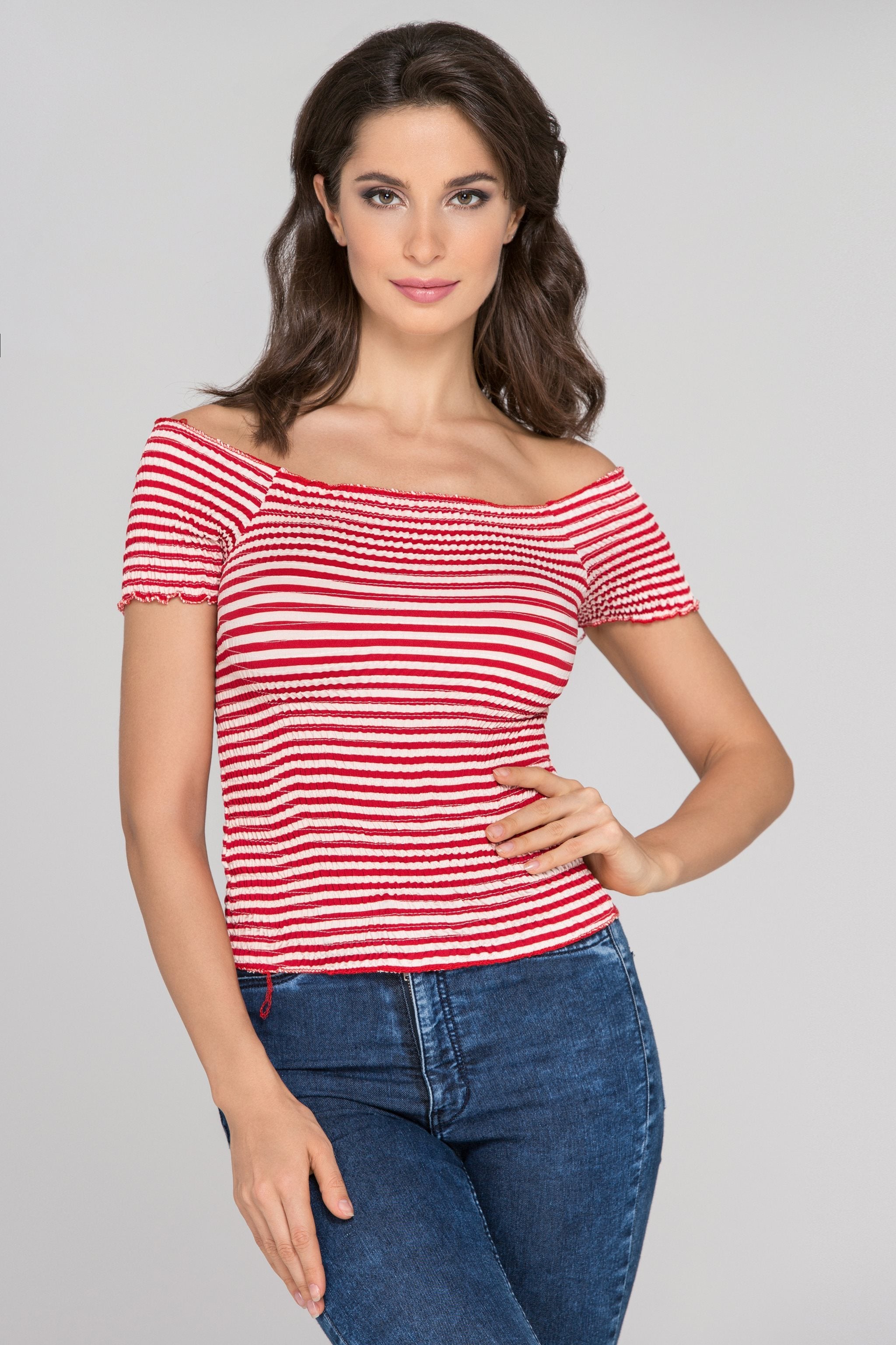 Red Stripe Smocked Top