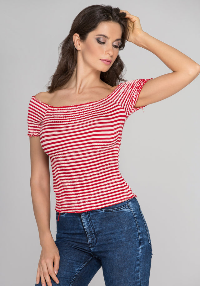 Red Stripe Smocked Top