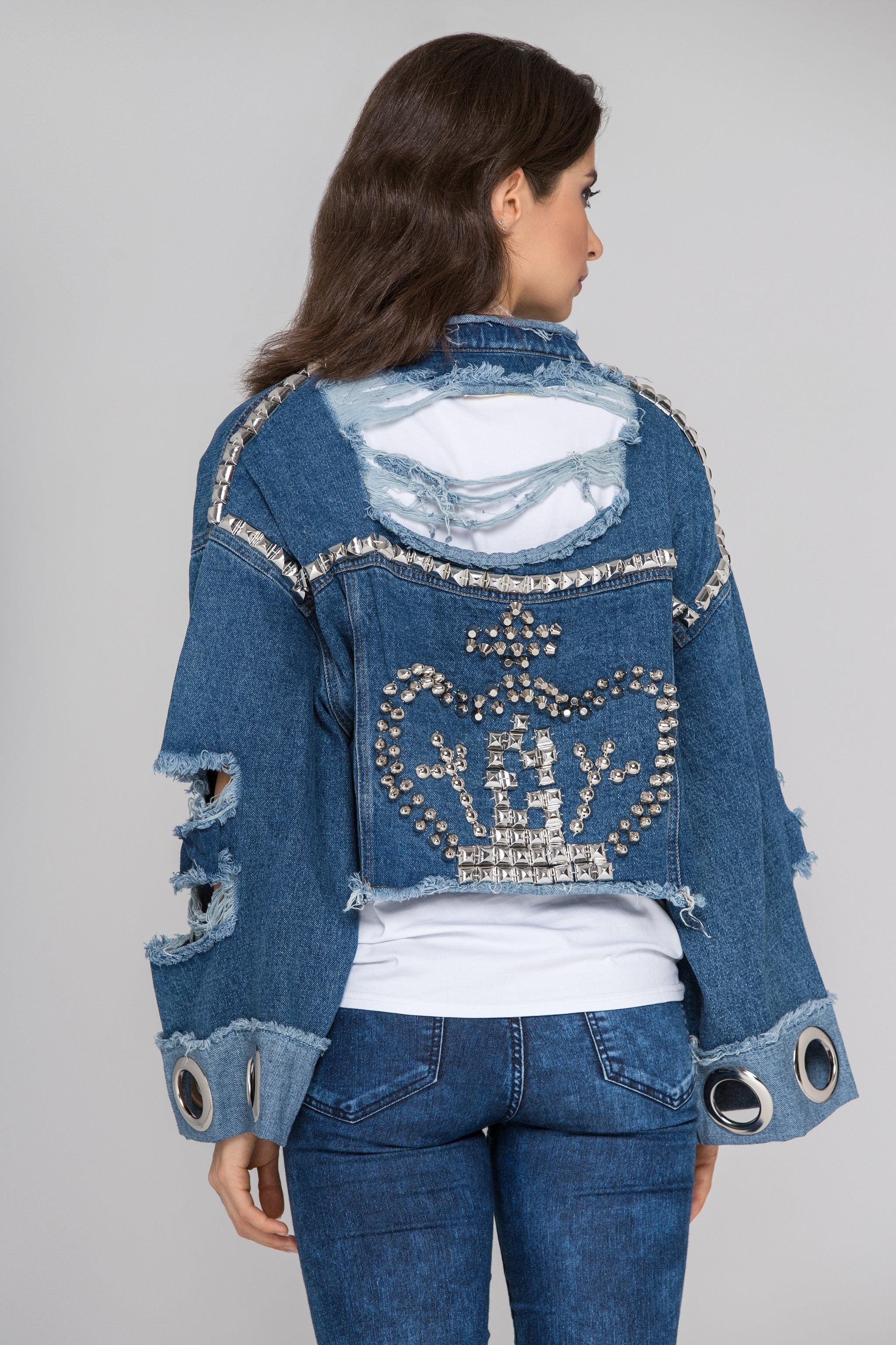 Studded Ripped Oversized Denim Jacket