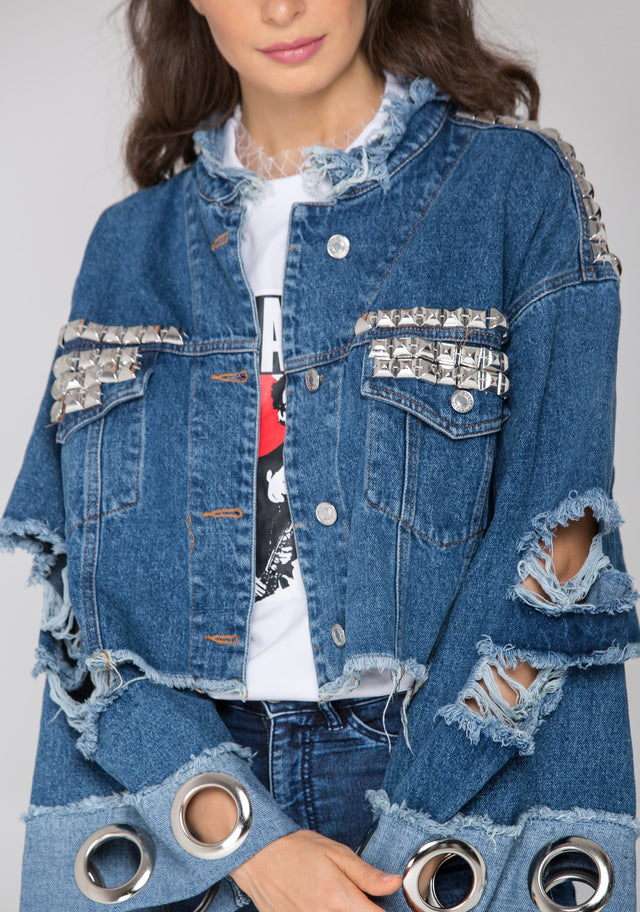 Studded Ripped Oversized Denim Jacket