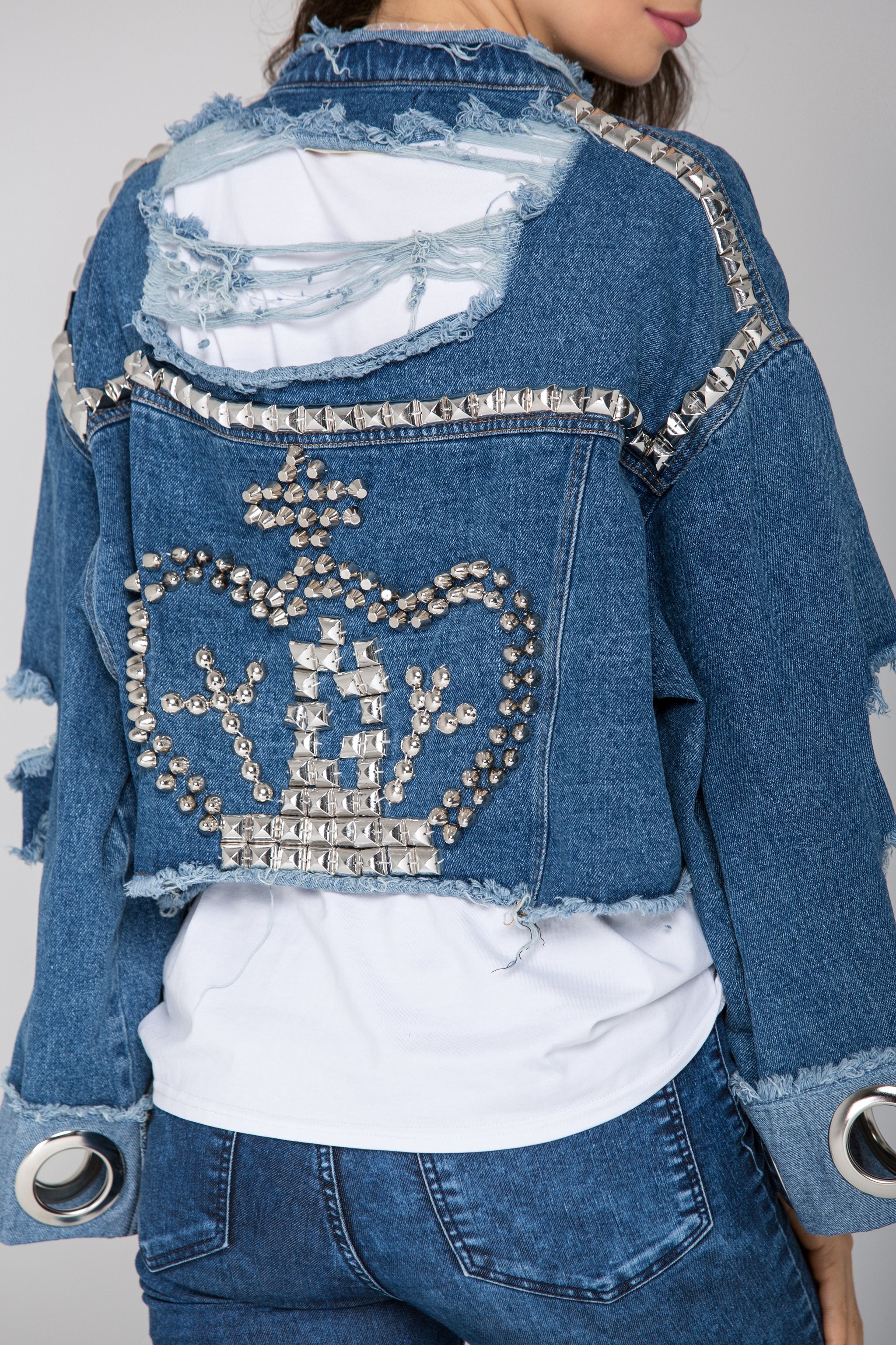Studded Ripped Oversized Denim Jacket