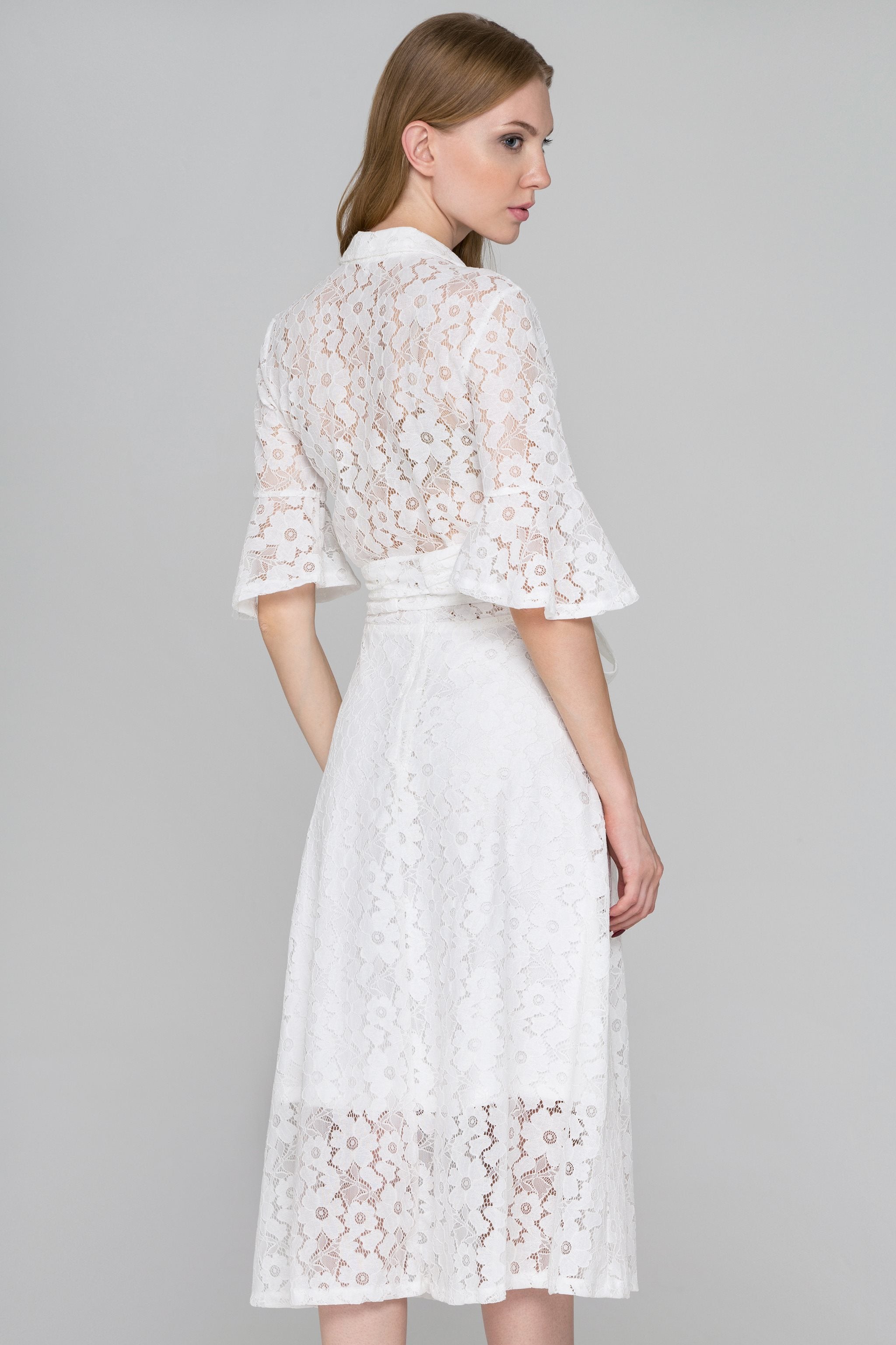 White Lace Wrap Around Two Piece Dress