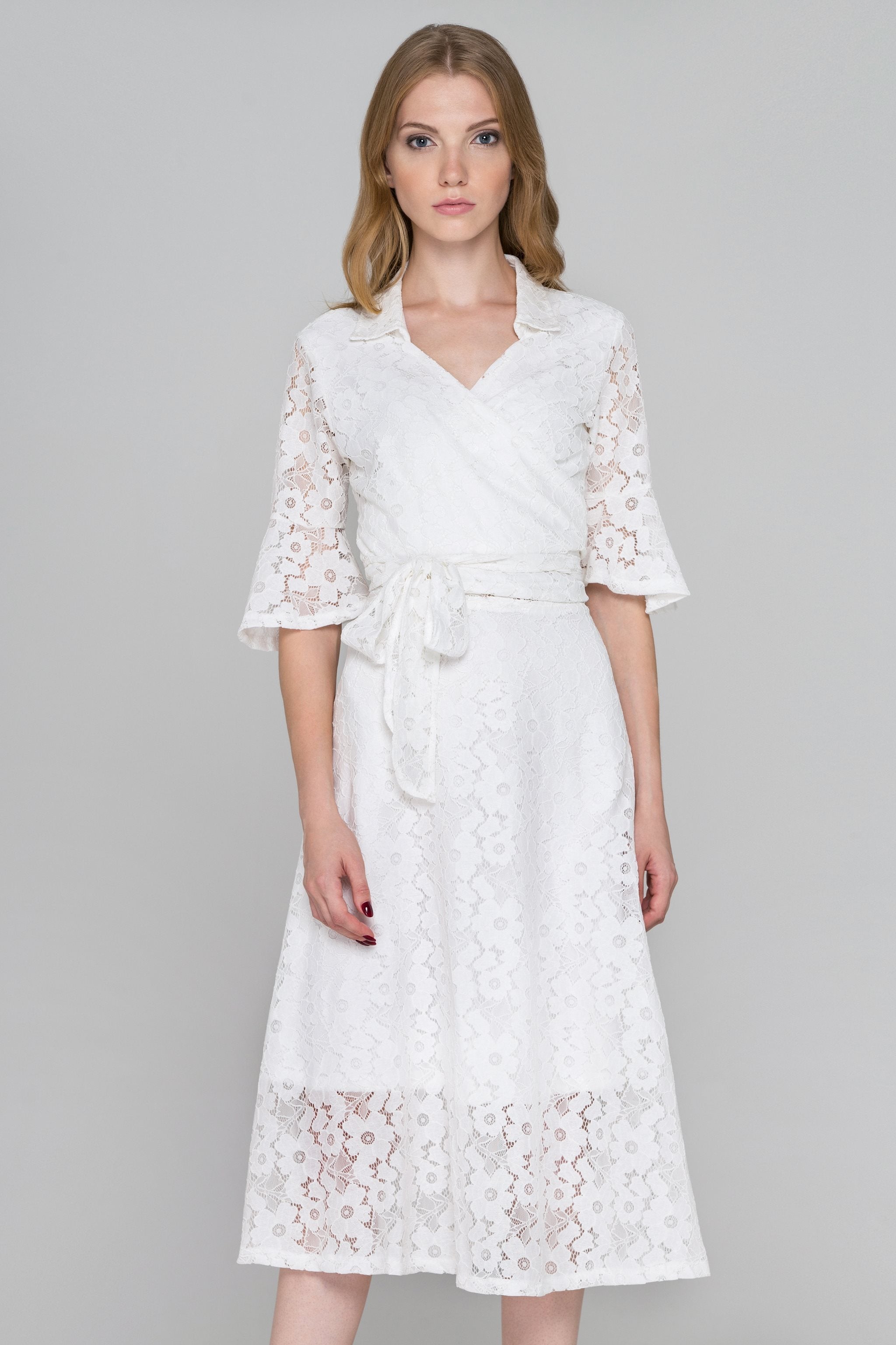 White Lace Wrap Around Two Piece Dress