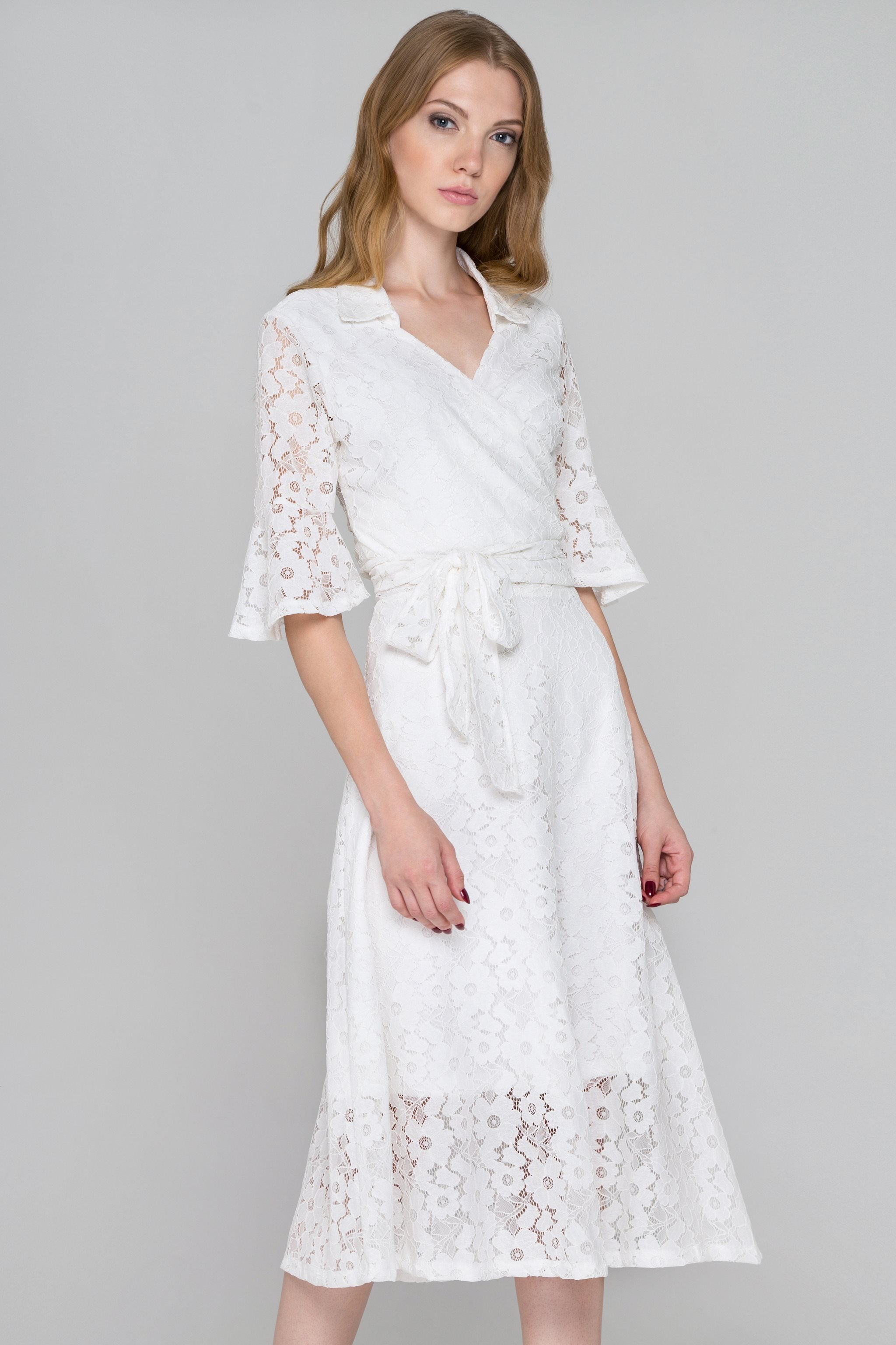 White Lace Wrap Around Two Piece Dress