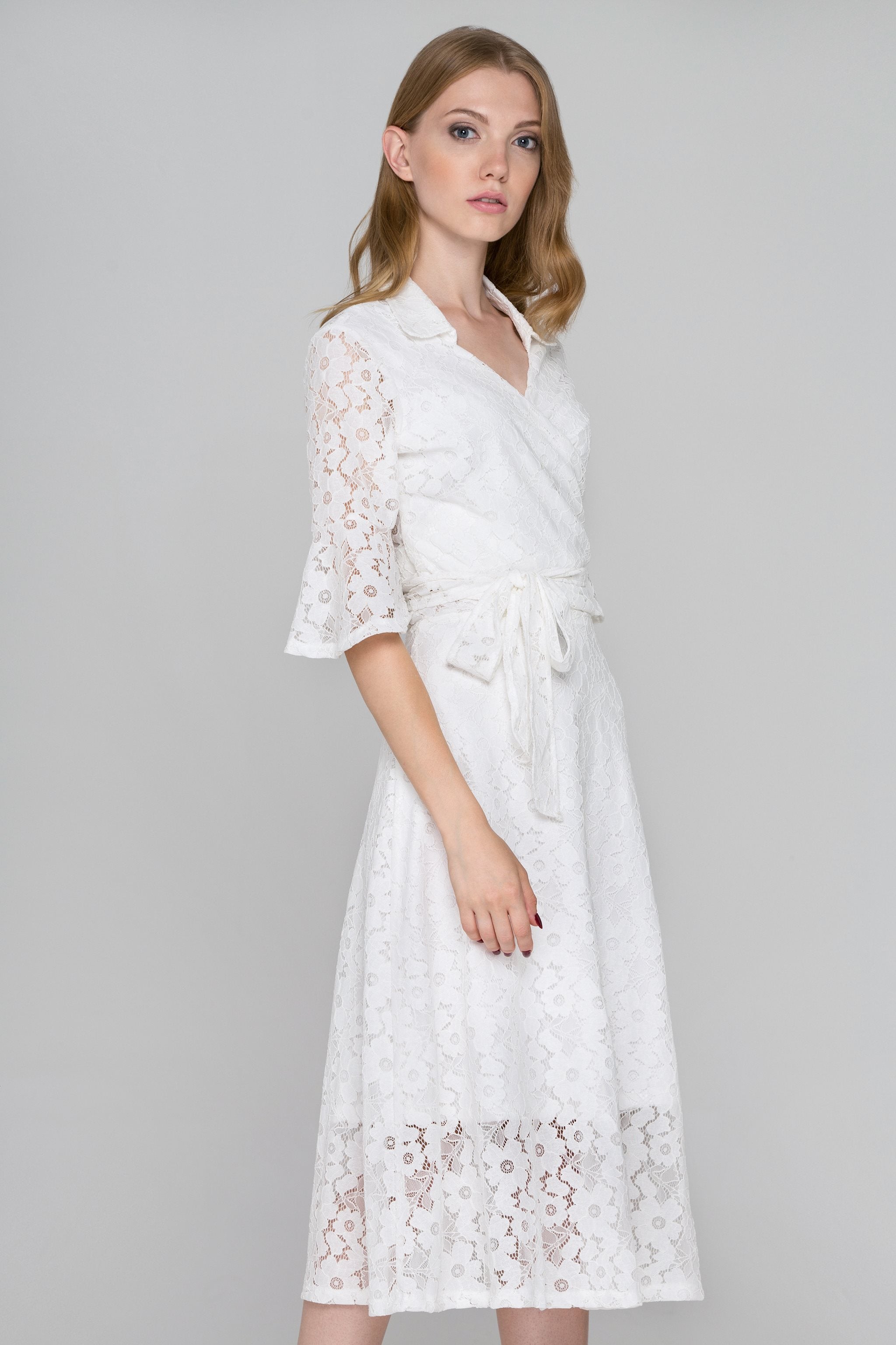 White Lace Wrap Around Two Piece Dress