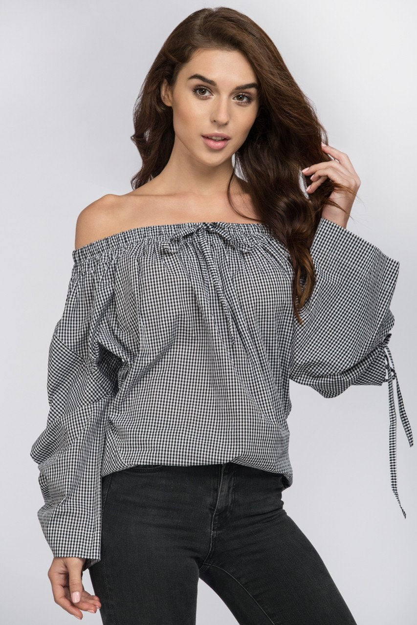 Black Gingham Off the Shoulder Top