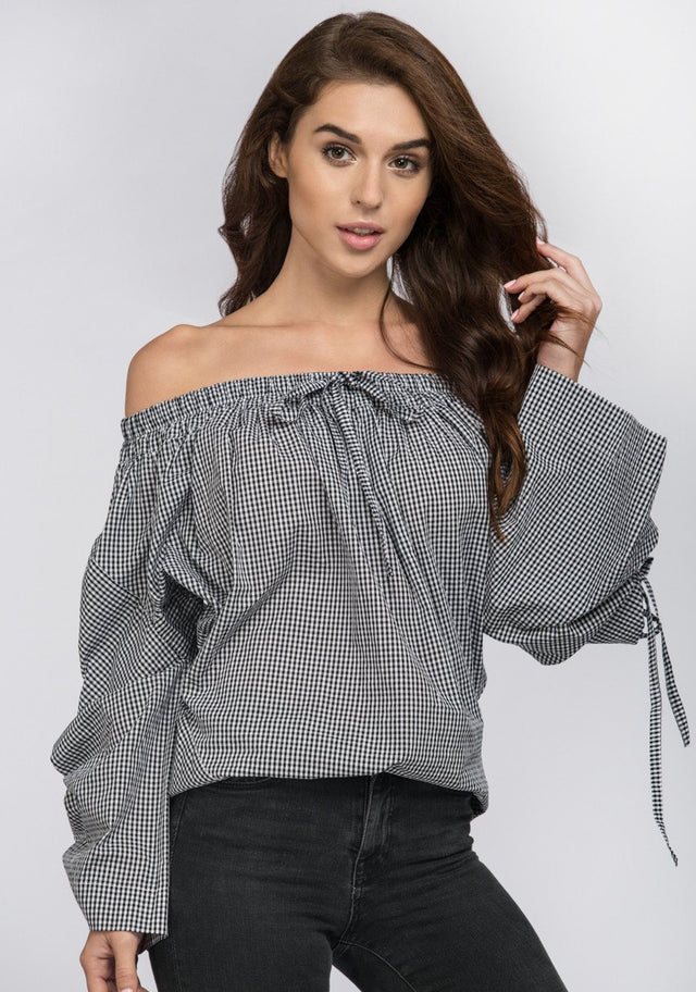 Black Gingham Off the Shoulder Top
