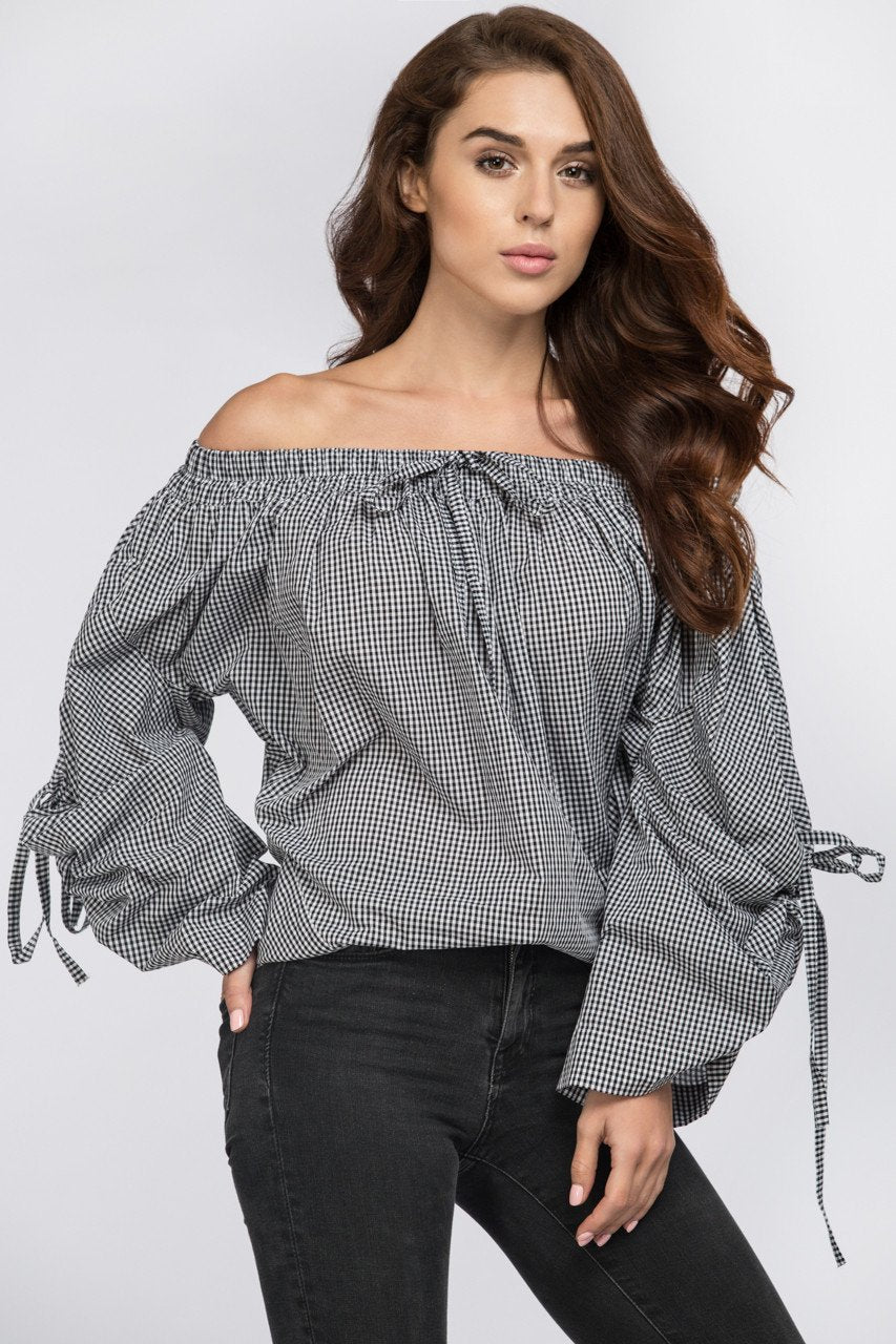 Black Gingham Off the Shoulder Top