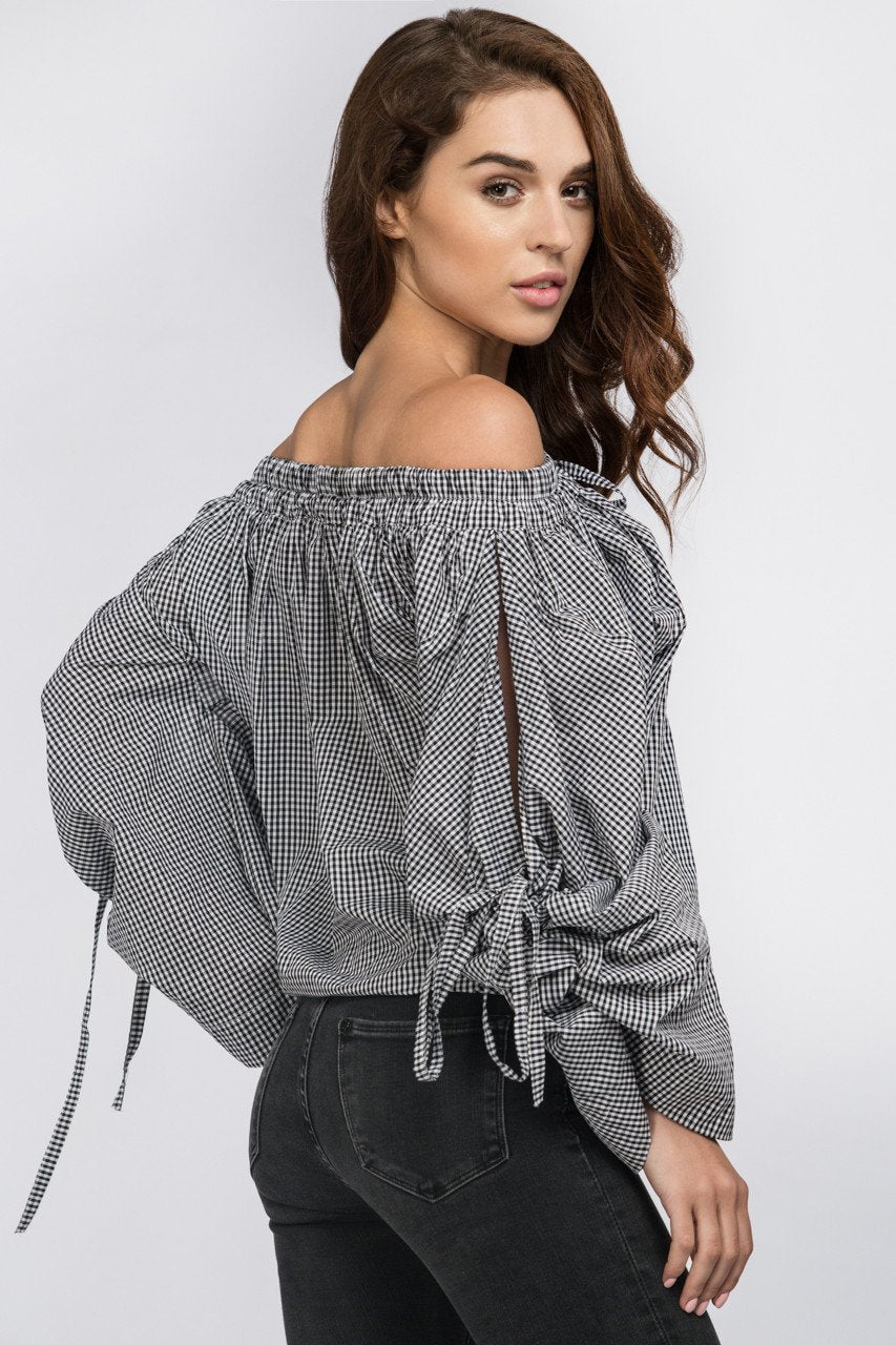 Black Gingham Off the Shoulder Top