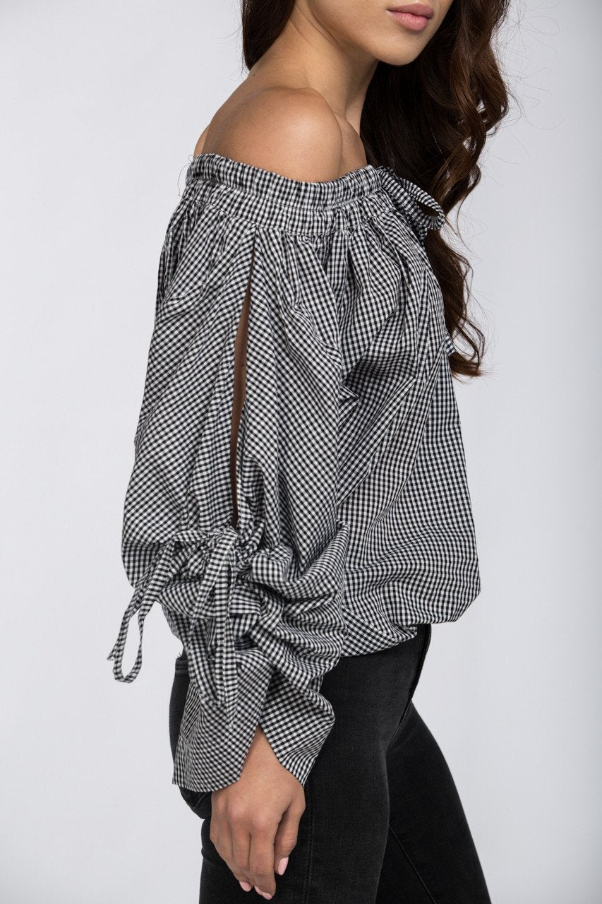Black Gingham Off the Shoulder Top