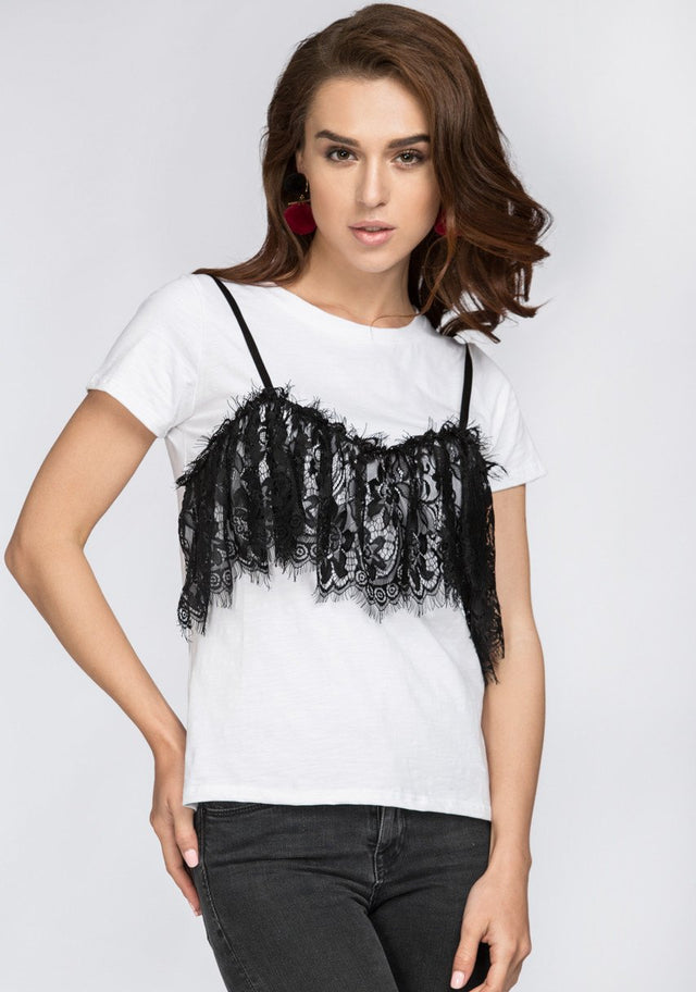 Black Lace Detail T-Shirt