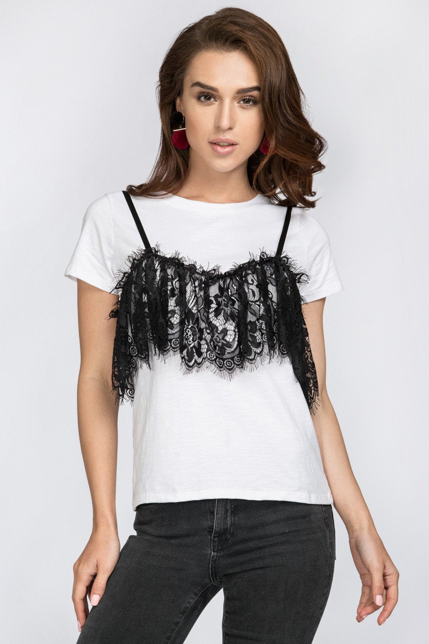 Black Lace Detail T-Shirt