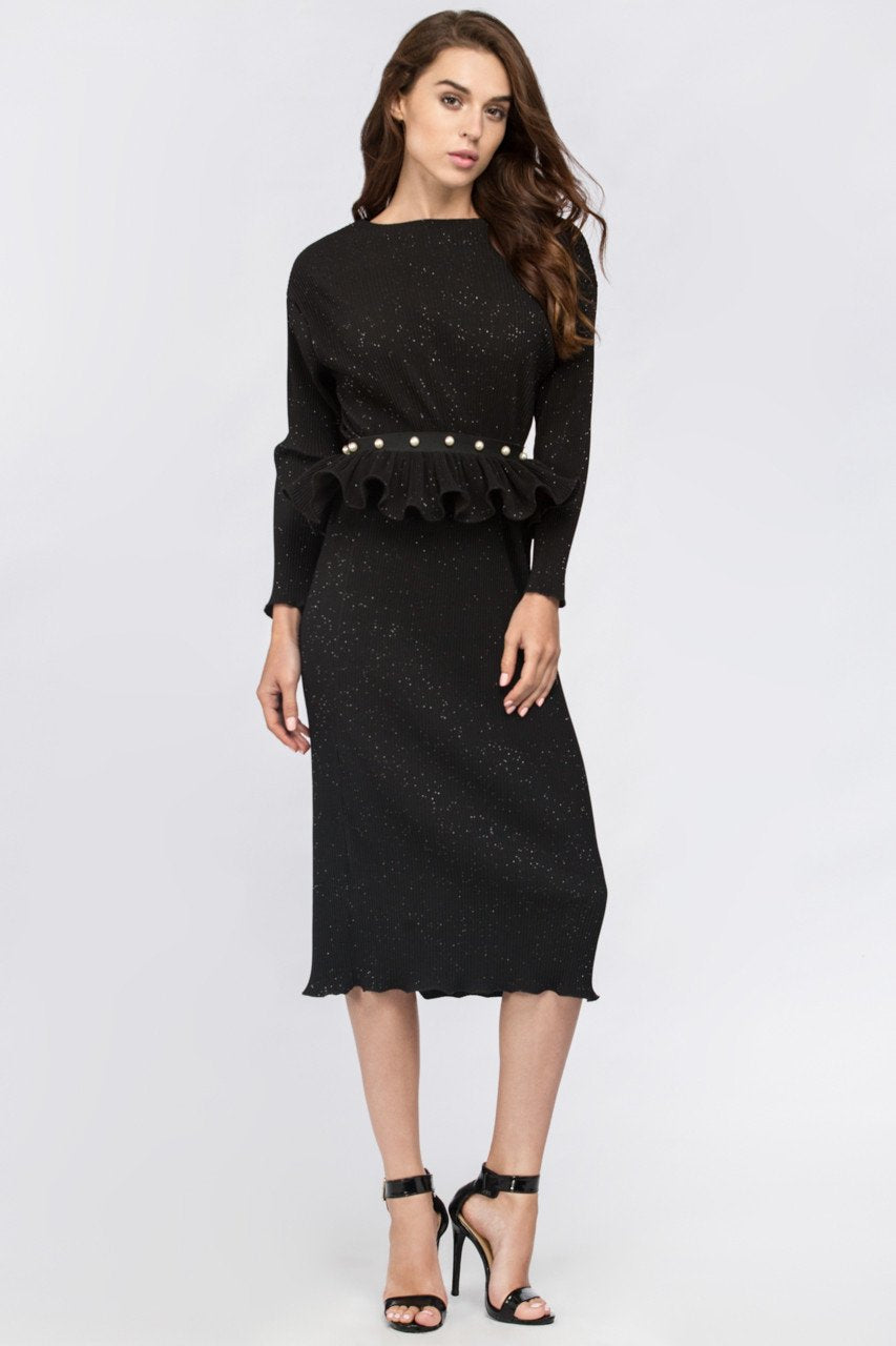 Dana AlTuwairsh - Black Galaxy Peplum Midi Dress