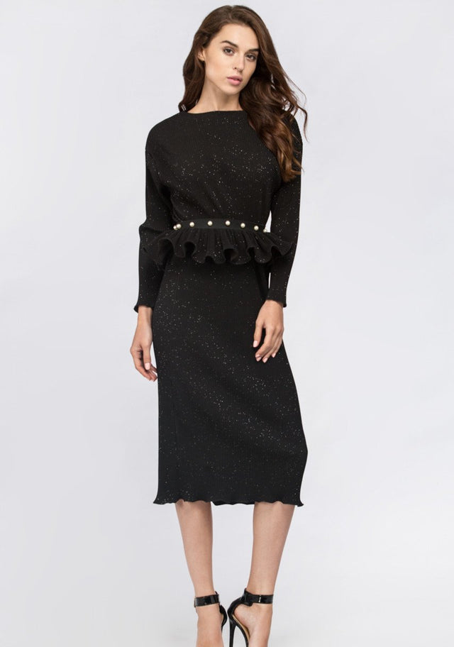 Dana AlTuwairsh - Black Galaxy Peplum Midi Dress