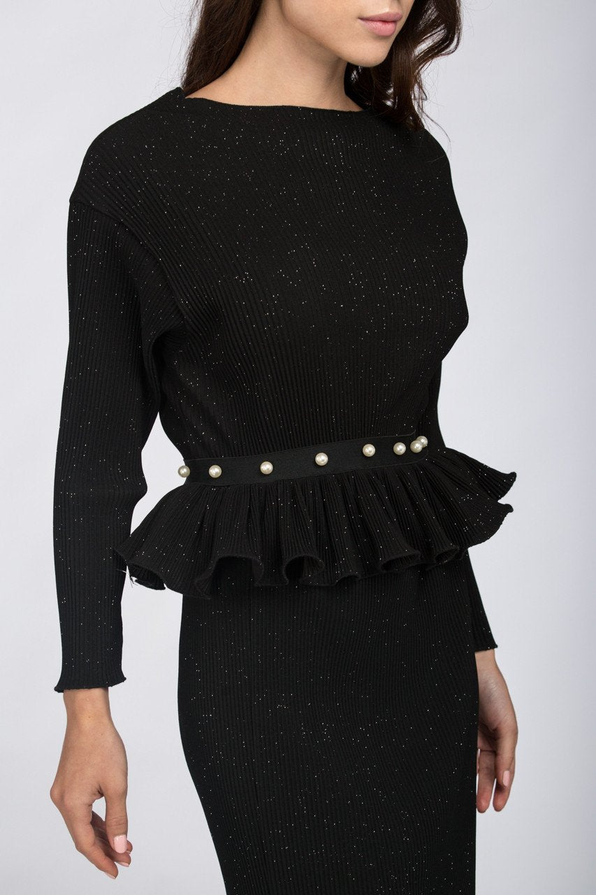 Dana AlTuwairsh - Black Galaxy Peplum Midi Dress
