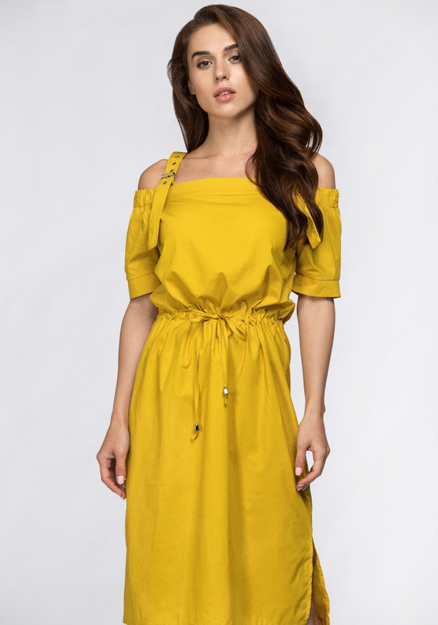 Mustard Off the Shoulder Belted Strap