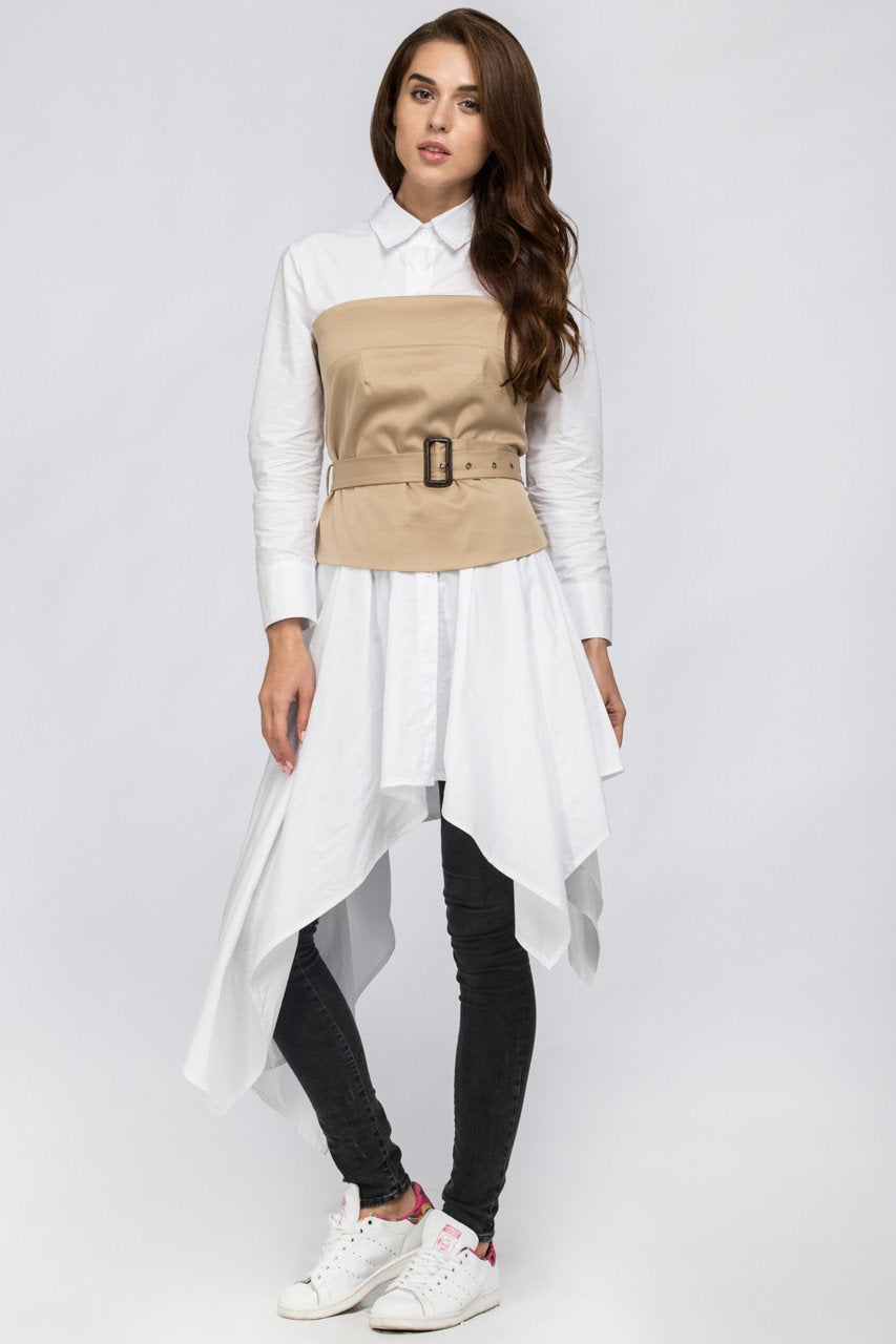 White Belt Corset Midi Dress