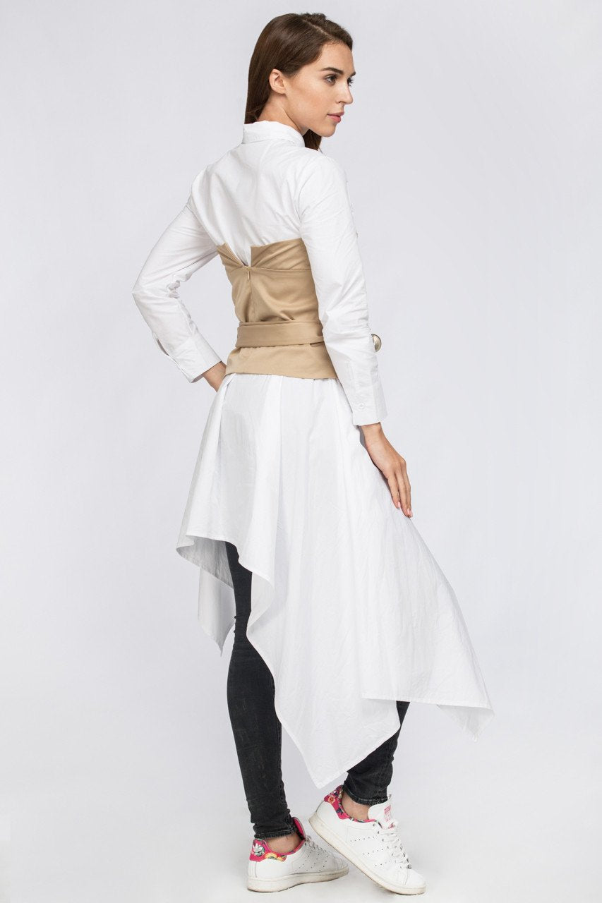White Belt Corset Midi Dress