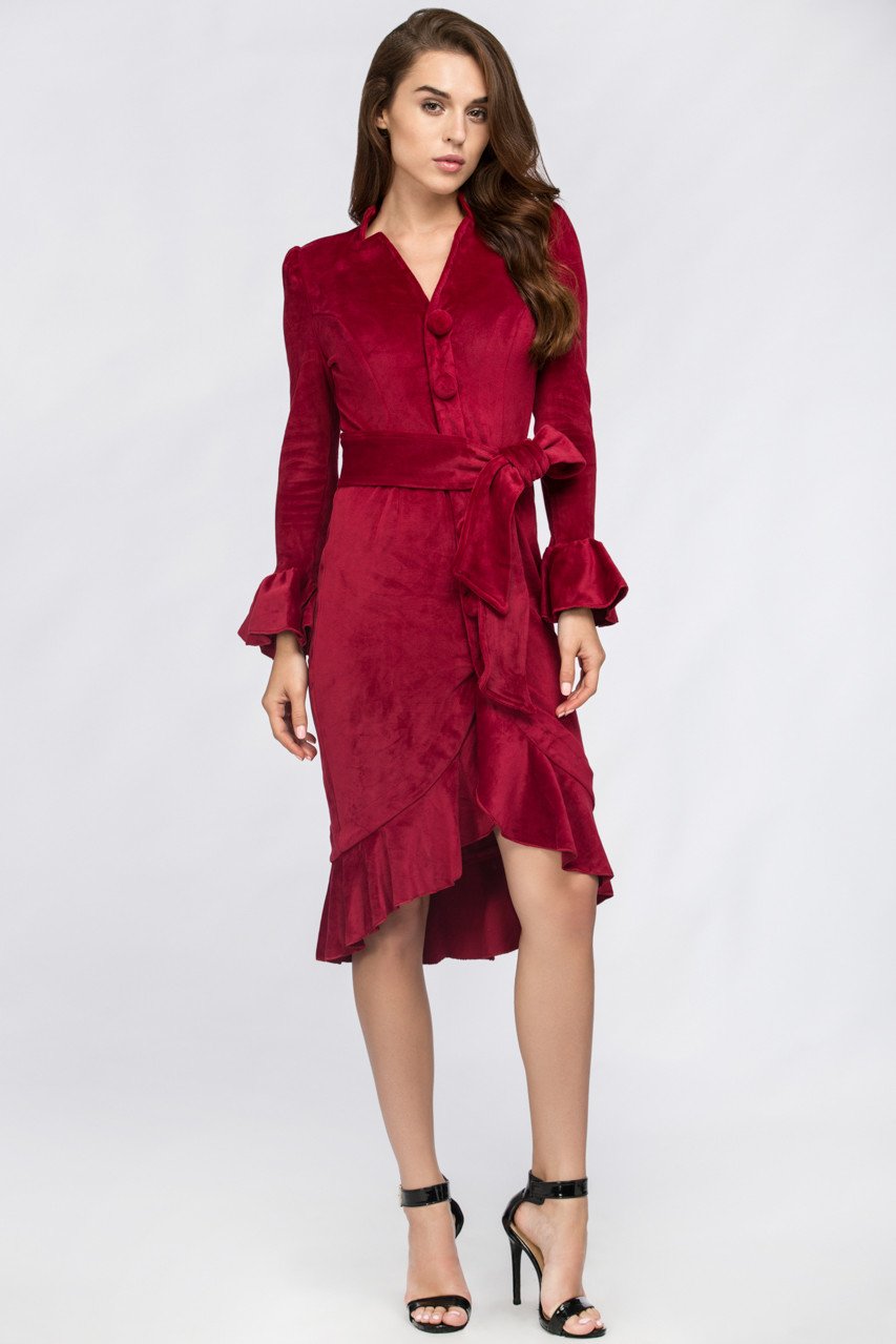 Fatima Almomen Red Velvet Bell Sleeve Summer Midi Dress