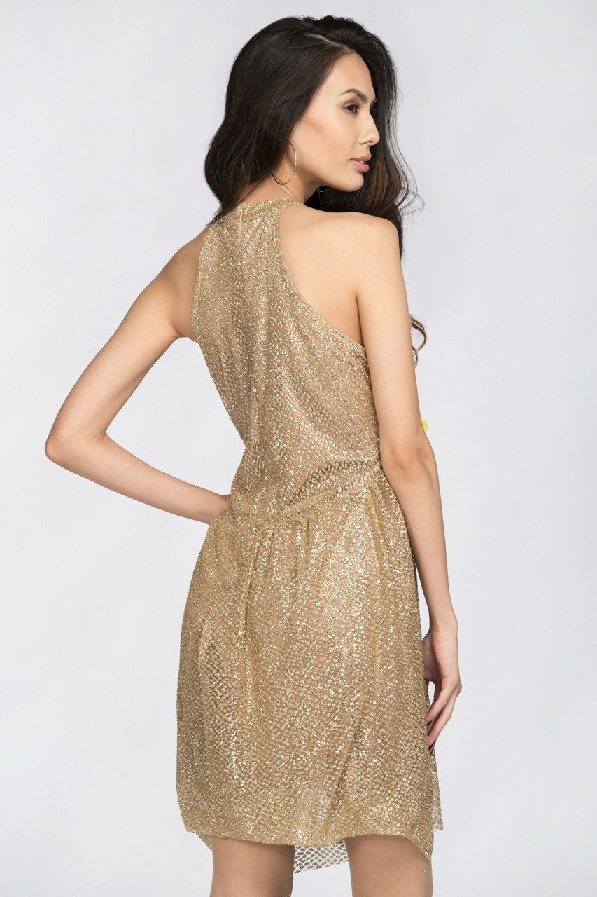 Gold Glitter Halter Midi Dress