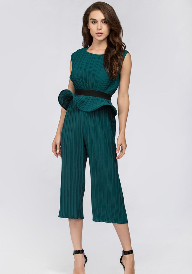 Maram Zbaeda - Green Jade Pleated Sleeveless Peplum Three-piece Set