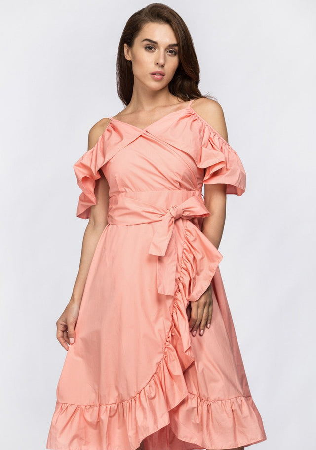 Maram Zbaeda - Peach Summer Ruffle Midi Dress