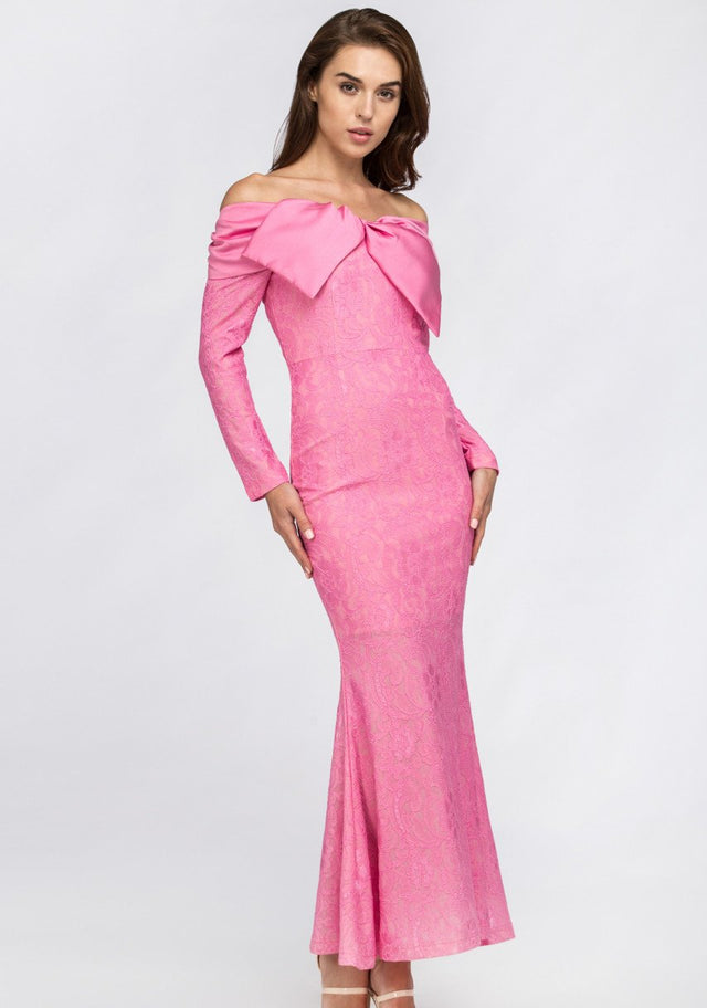 Pink Bow Lace Maxi Dress