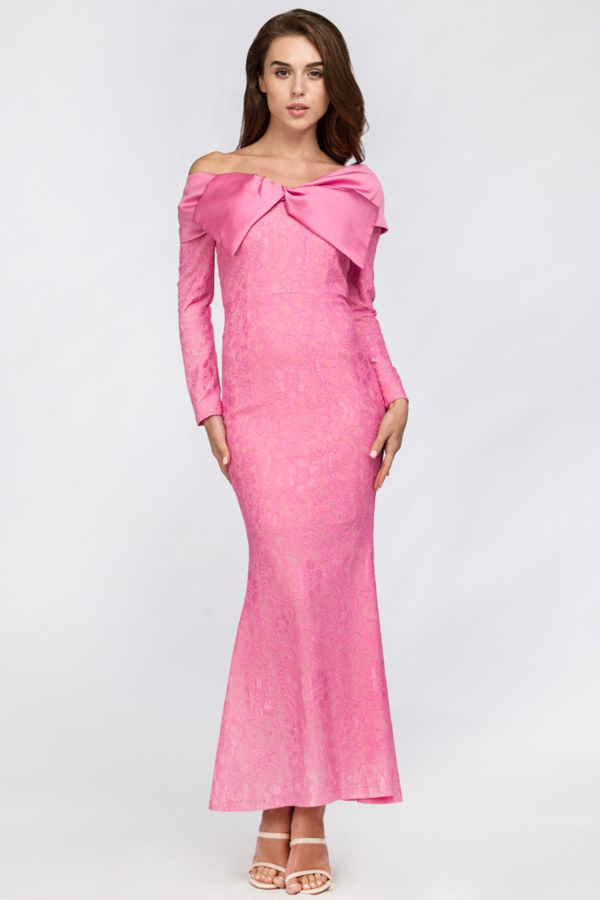 Pink Bow Lace Maxi Dress