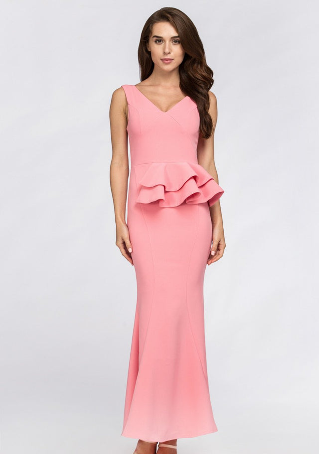 Pink Pearl Peplum Maxi Dress