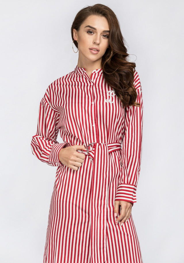 Red Candy Stripe Belted Long Blouse