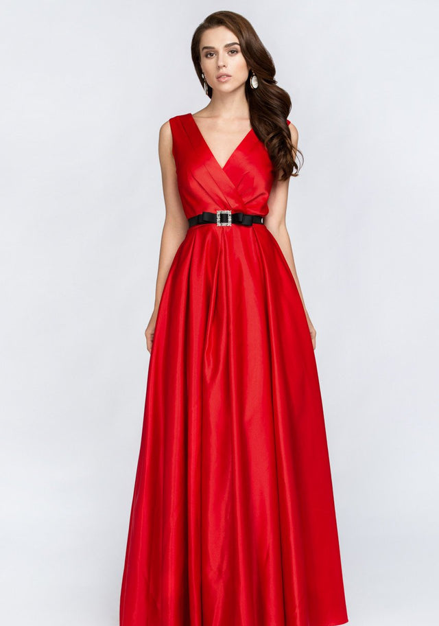 Red Silk Princess Evening Gown