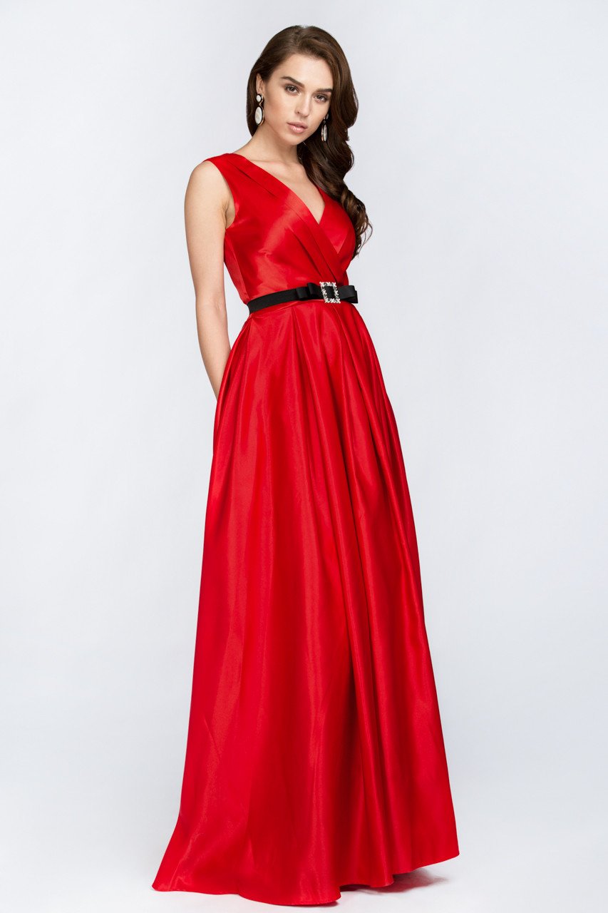 Red Silk Princess Evening Gown