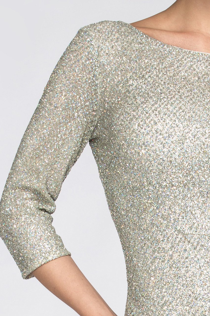 Silver Embellished Sleeved Sheath Gown