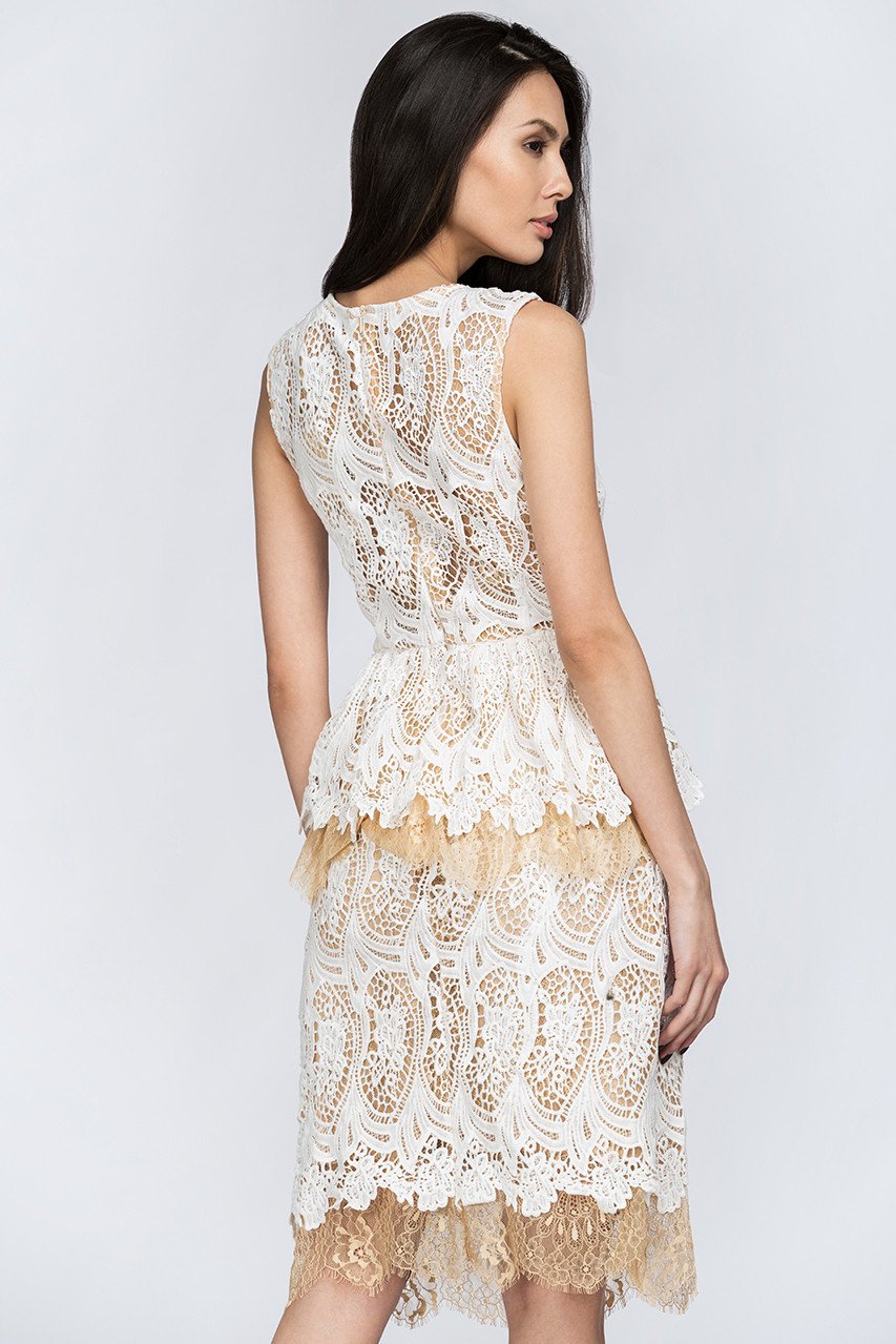White Lace Scalloped Peplum Midi Dress