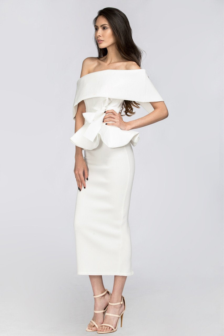 White Lily Off the Shoulder Peplum Two-piece Dress