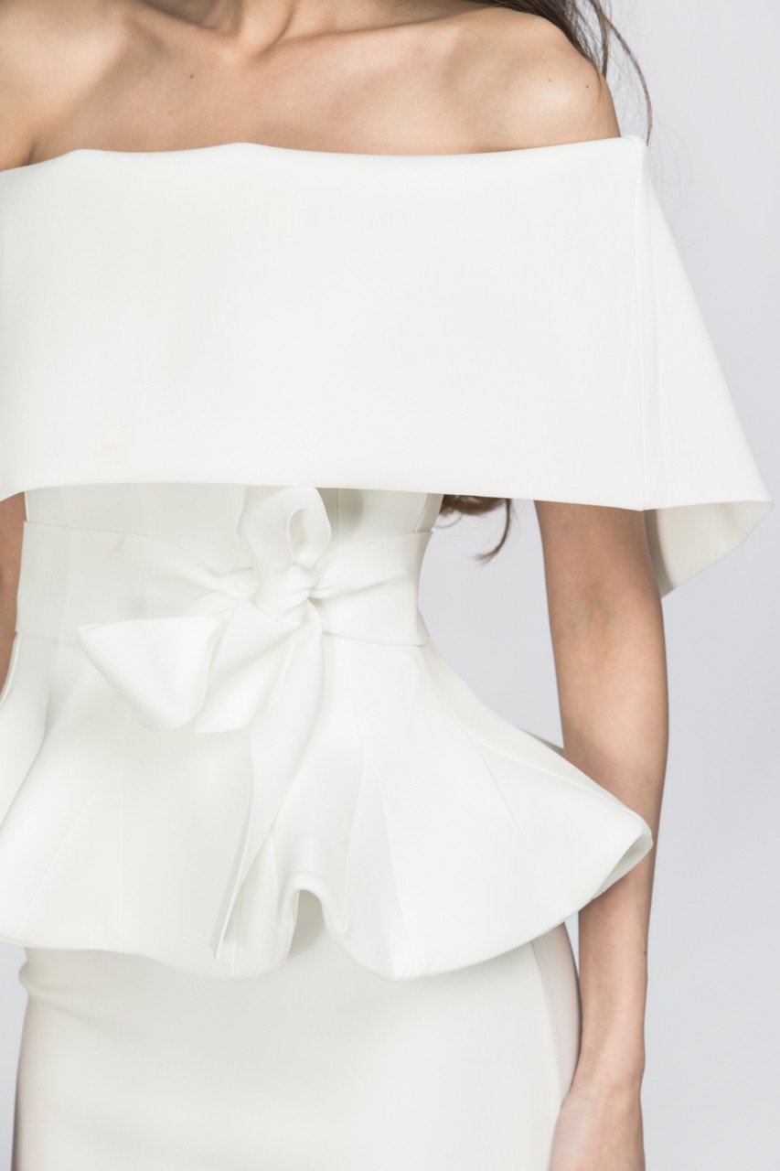 White Lily Off the Shoulder Peplum Two-piece Dress