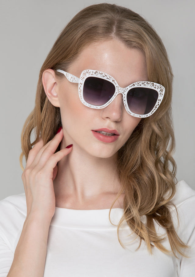 Deema Al Asadi - White Metal Lace Cat Eye Sunglasses