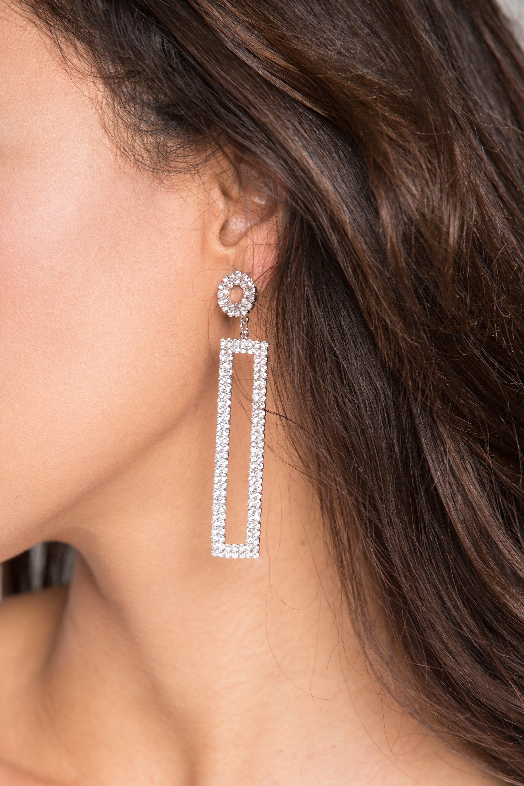 Diamond Rectangle Cut Out Drop Earrings
