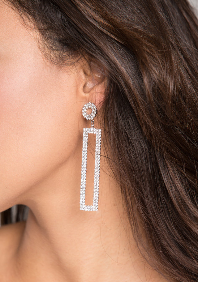Diamond Rectangle Cut Out Drop Earrings