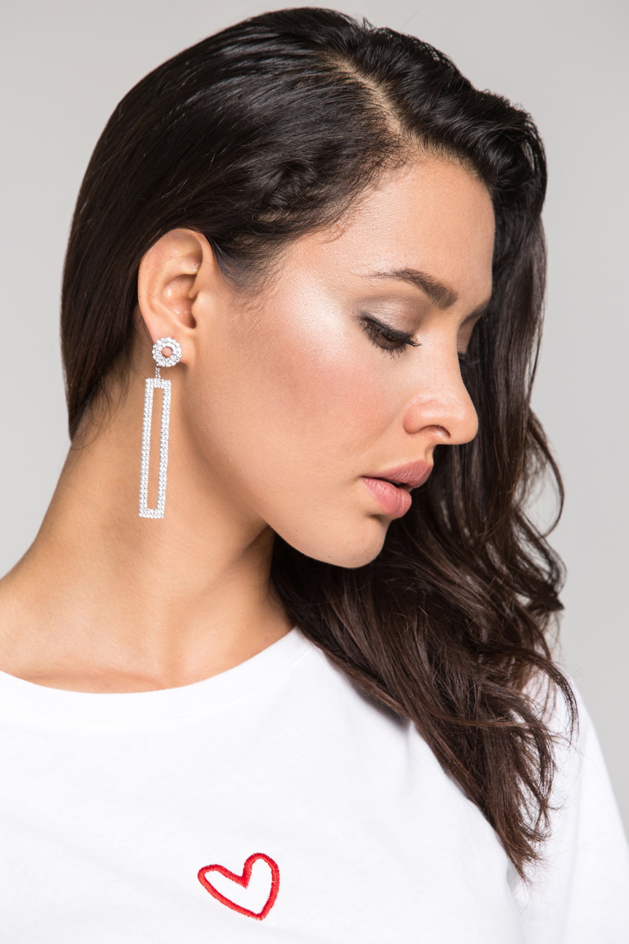 Diamond Rectangle Cut Out Drop Earrings