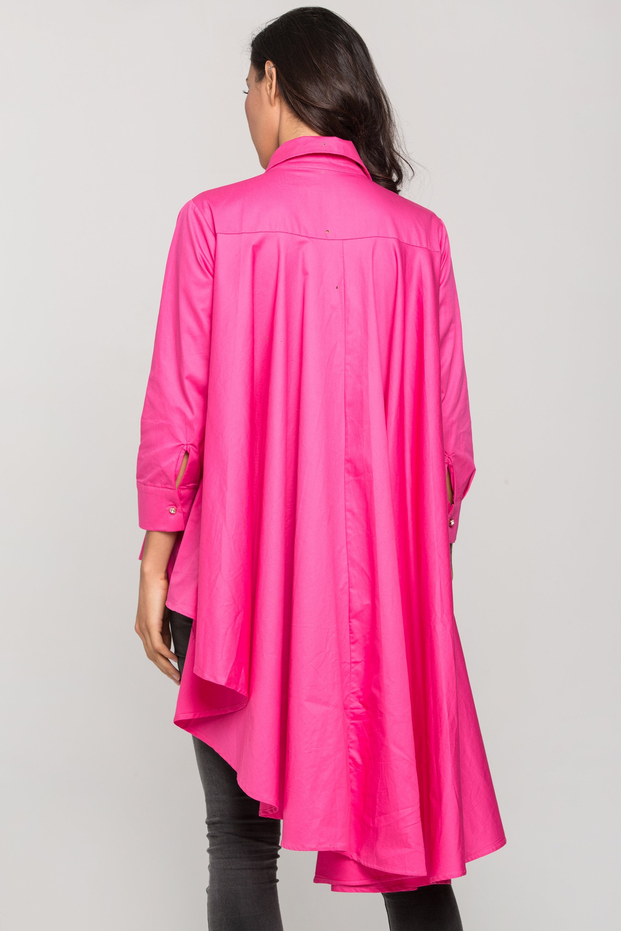 Pink High Low Tent Button Up Top