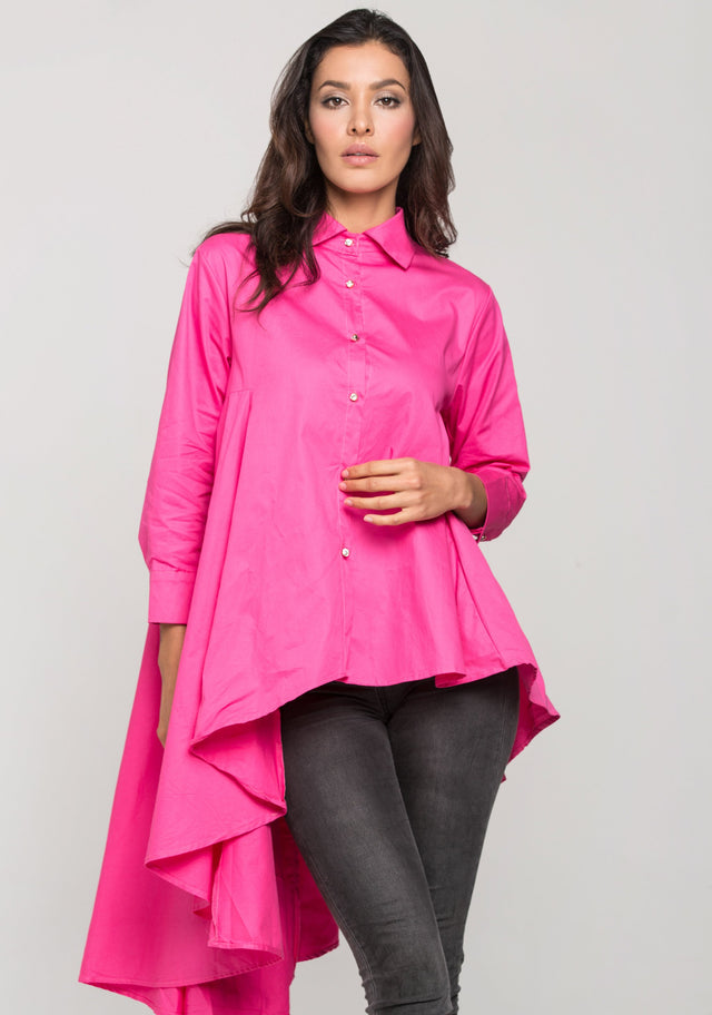 Pink High Low Tent Button Up Top