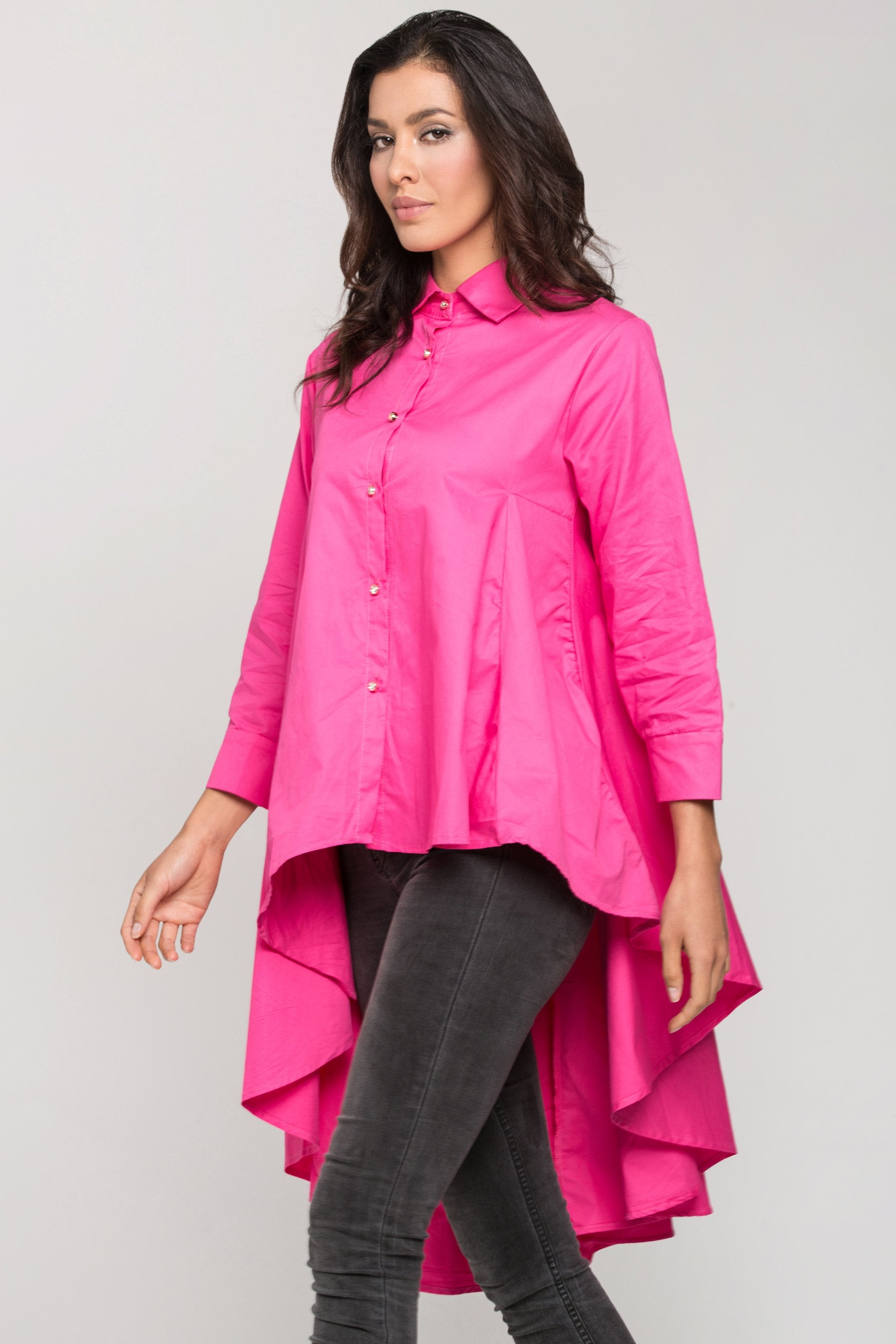 Pink High Low Tent Button Up Top